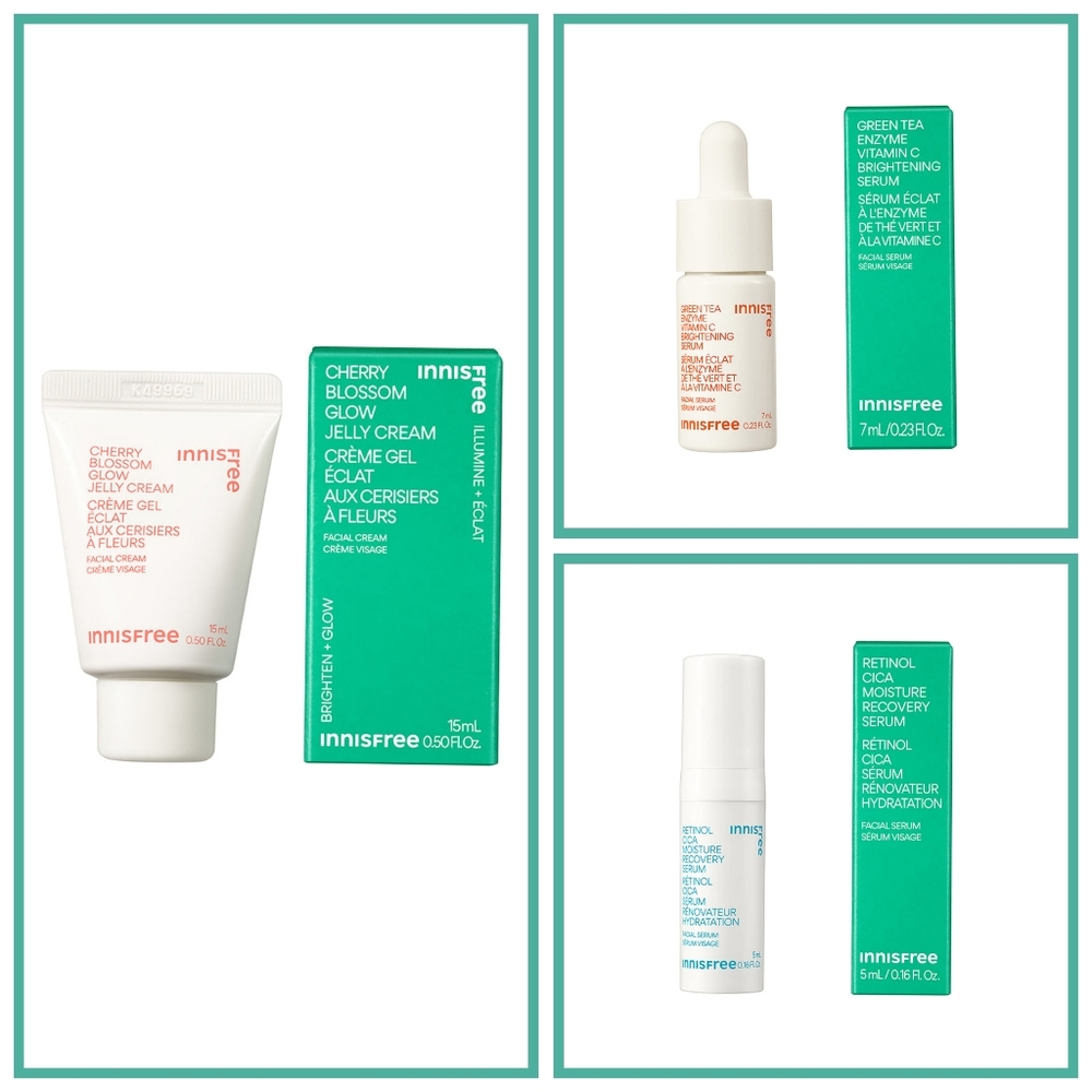 Cherry Blossom Glow Jelly, Green Tea Enzyme Serum & Retinol Cica Moisturizer